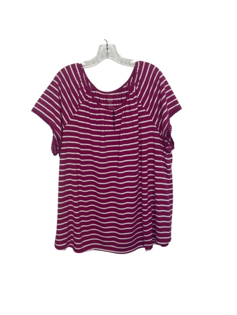 St Johns Bay Short Sleeve Top 2X Pink White Summer